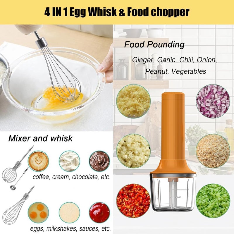 PowCube 4-in-1 Electric Hand Mixer, Electric Whisk, Mini Onion Chopper 10Oz, Small Cordless Hand Blender, Milk Frother Wand for Coffee, Matcha, 4 Speed Rechargeable Food Processor for Baby Food Maker - Image 2